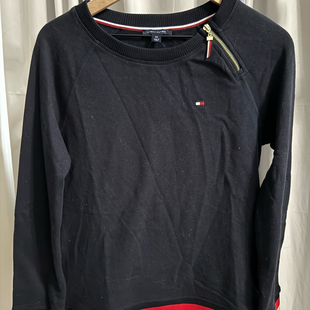 Tommy Hilfiger Navy Sweatshirt with Red and White Trim